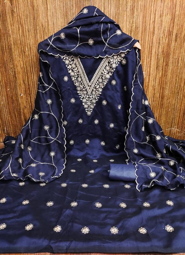 Vichitra Silk Blue Festival Wear Zari Work Dress Material